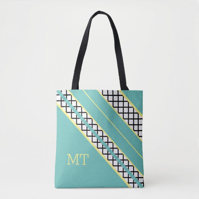 Tote Bag Rayures Turquoises et jaunes molles (Devant)