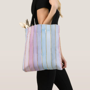 Tote Bag Rayures verticales aquarelles bleus violets roses