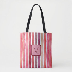 Tote Bag Rayures verticales bloc de couleur prune Monogramm