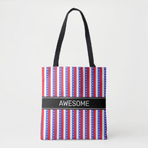 Tote Bag Rayures verticales élégantes bleues rouges blanche