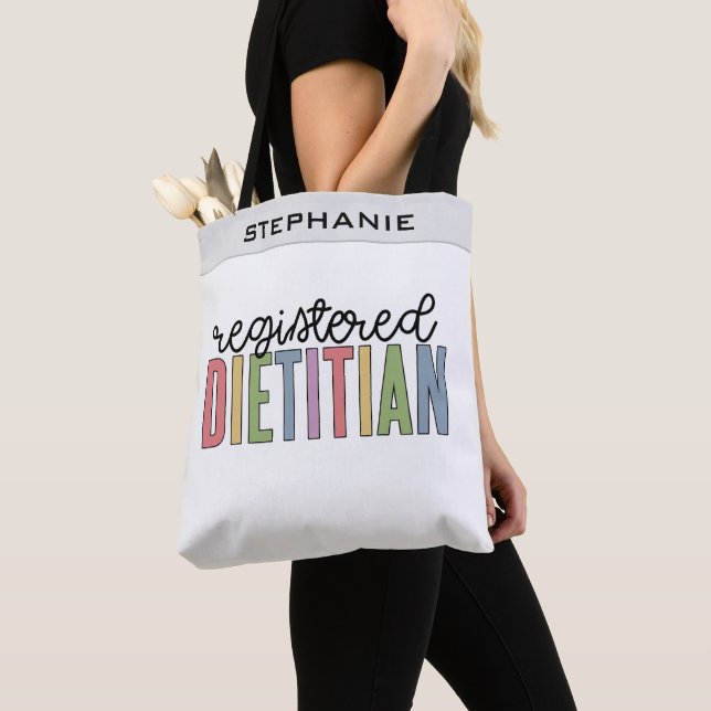 Tote Bag RD multicolore de diététiste enregistré sur mesure (De près)