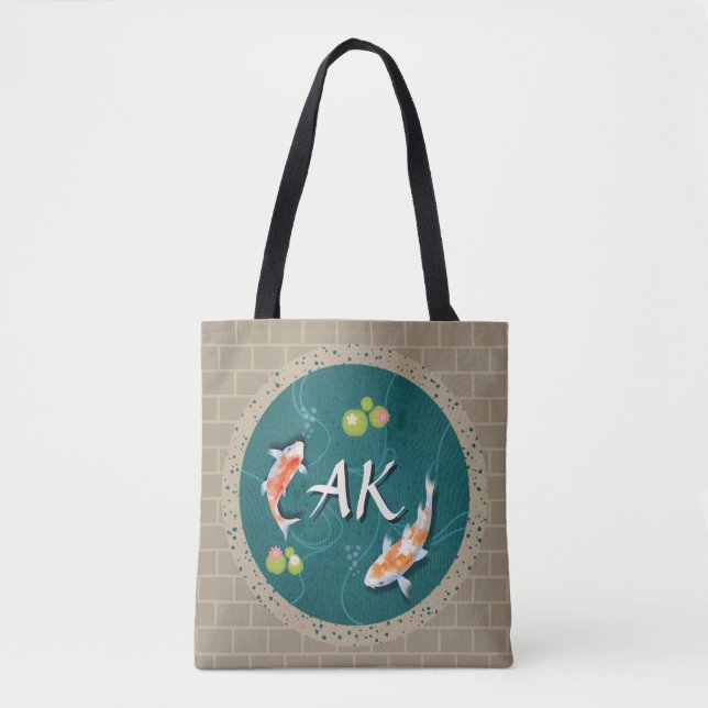Tote Bag Réaliste Vert Japonais Koi Poisson Pond (Devant)