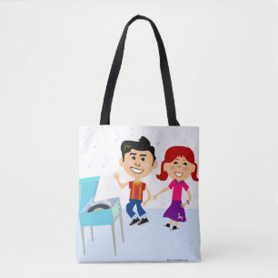 Tote Bag Record Party Kids Cute Cartoon Characters Retro Ar