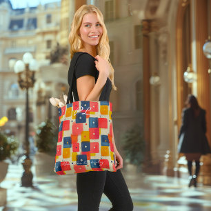 Tote Bag Rectangles Abstraites rouges, jaunes et bleues