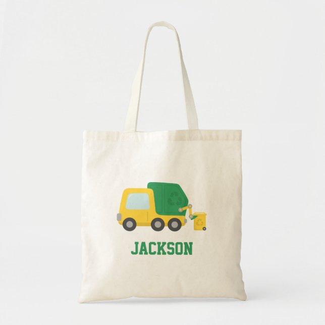 Tote Bag Recyclage Camion-poubelle jaune et vert (Devant)