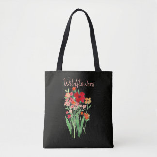 Tote Bag Red and Pink Wildflowers Text