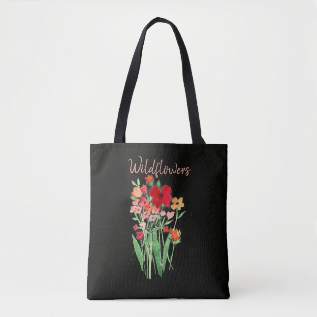 Tote Bag Red and Pink Wildflowers Text (Devant)