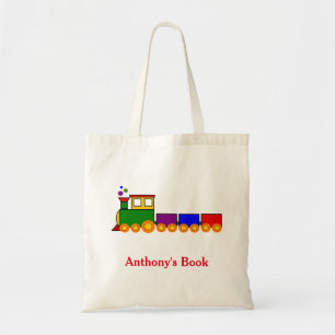 Tote Bag Red Blue Green train enfants bibliothèque
