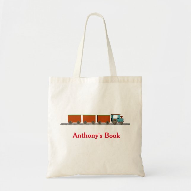 Tote Bag Red Blue train enfants bibliothèque (Devant)