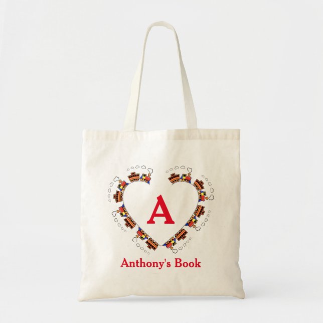 Tote Bag Red Blue train enfants bibliothèque (Devant)
