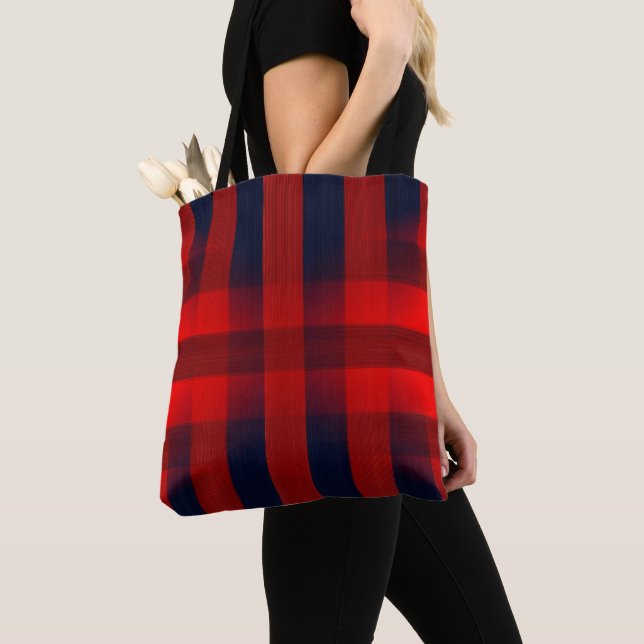 Tote Bag Red Bokeh Buffalo Plaid (De près)