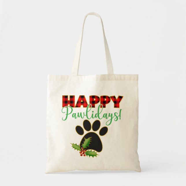 Tote Bag Red Buffalo Plaid Empreinte de patte Christmas (Devant)