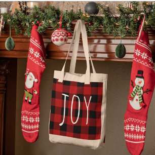Tote Bag Red Buffalo Plaid & Joy   Holiday