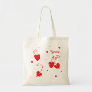 Tote Bag Red Cherry Hearts Whimsical Met Nom de forme