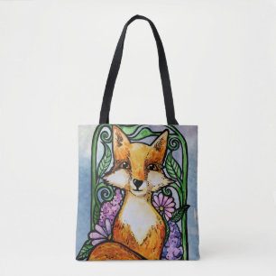 Tote Bag Red Fox Floral Nature Art
