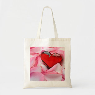 Tote Bag Red Glass Heart Rose Petals