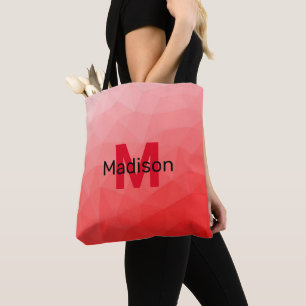 Tote Bag Red gradient geometric mesh pattern Monogram