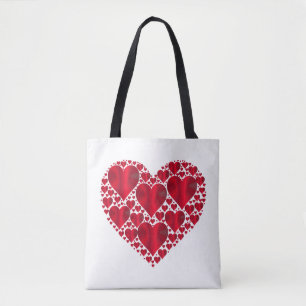 Tote Bag Red Hearts Dentelle Design sur l'Arrière - plan bl