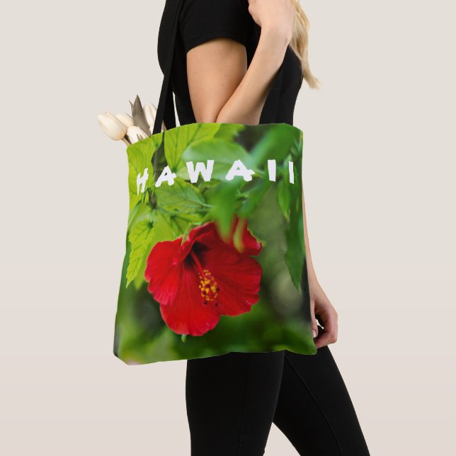 Tote Bag Red Hibiscus Hawaii Tropical (De près)