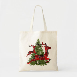 Tote Bag Red Reindeer Green Christmas Tree Holidays
