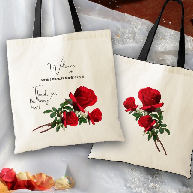 Tote Bag Red Roses Mariage Bienvenue Hôtes Hotel (Créateur téléchargé)