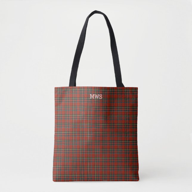 Tote Bag Red Scottish Plaid Royal Stewart Tartan Monogramme (Devant)