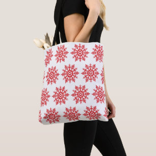 Tote Bag Red Snowflake Heart Imprimer Motif