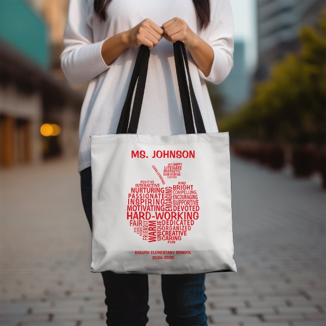 Tote Bag Red Teacher Appréciation Typographie Apple (Créateur téléchargé)