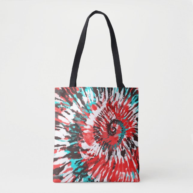Tote Bag Red Teal Black White et Grey Tie Dye (Devant)