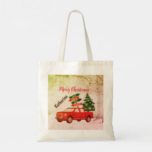 Tote Bag Red Truck Matching Russe Vintage Joyeux Noël