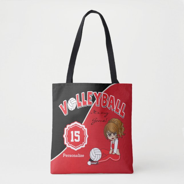Tote Bag Red Volleyball Diva Girl (Devant)