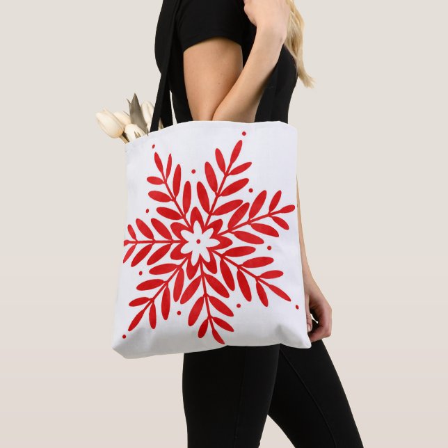Tote Bag Red Watercolor Snowflake  (De près)