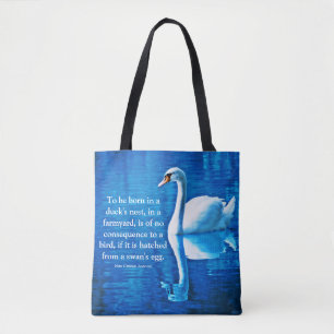 Tote Bag Réflexion sur le cygne inspiré bleu et blanc