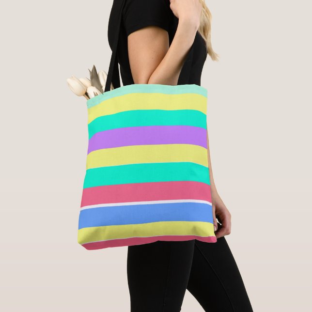 Tote Bag Réglage des rayures pastel de printemps (De près)