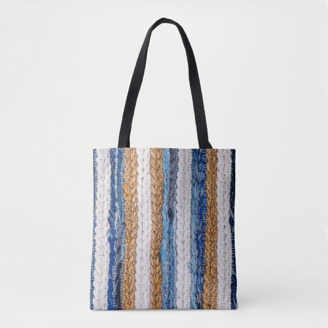 Tote Bag Rein patchwork : jean recyclé tapis. (Devant)
