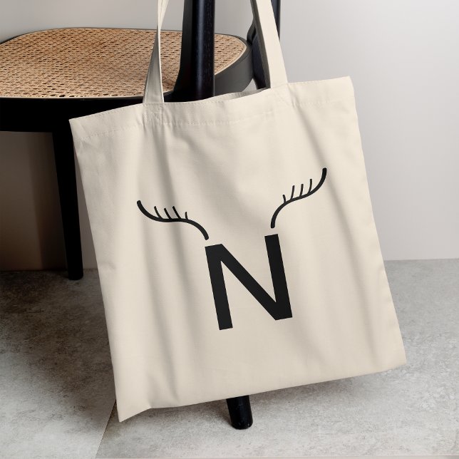 Tote Bag Reindeder Antlers Moderne Premier Monogramme de No (Reindeer Antlers tote bag by Guava, featuring minimal monogram design for festive personal gifting)