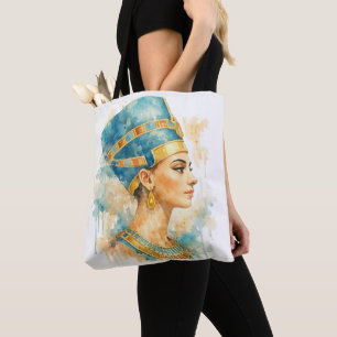 Tote Bag Reine Néfertiti Aquarelle Art Égyptien Ancien