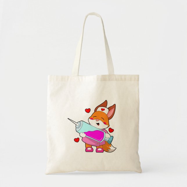 Tote Bag Renard comme infirmière avec seringue (Devant)