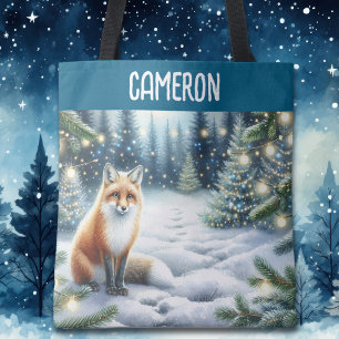 Tote Bag Renard dans une nuit d'hiver dans la forêt enchant