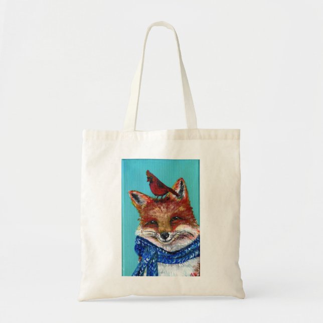 Tote Bag Renard d'hiver avec le cardinal ! (Devant)