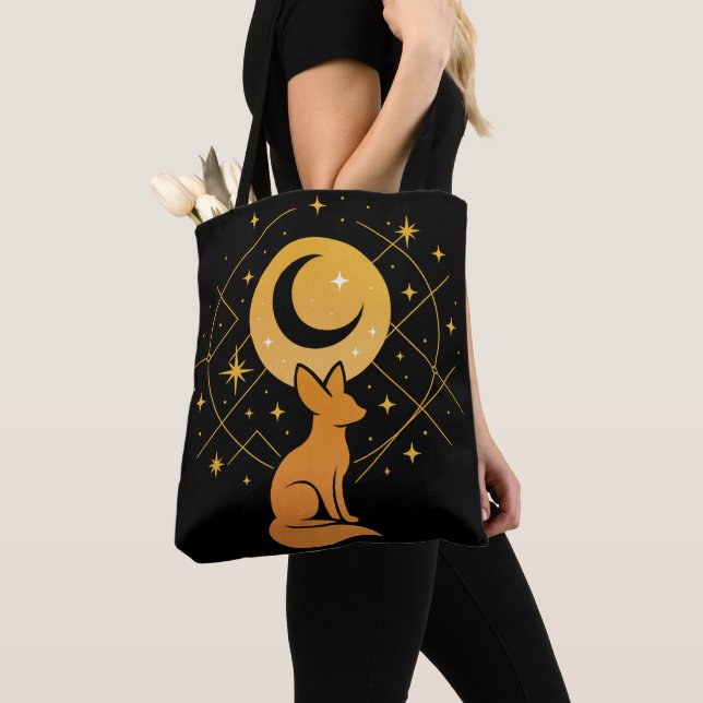 Tote Bag Renard du désert céleste - Lune et étoiles Cosmiqu (De près)