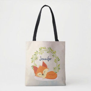 Tote Bag Renard orange dormant mignon avec couronne Feuille