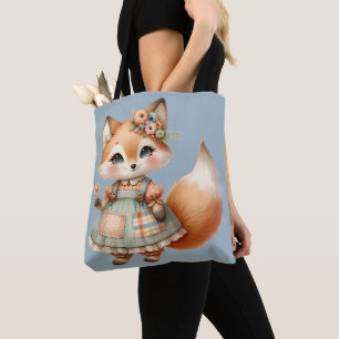 Tote Bag Renard pastel floral Cottagecore fantaisiste