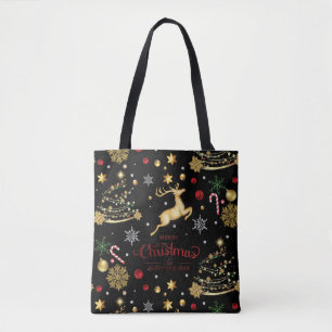 Tote Bag Renne en or rouge Arbre de Noël joyeux 