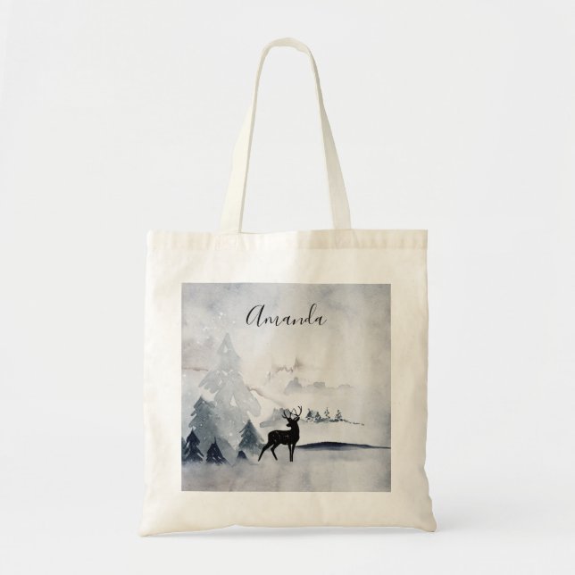 Tote Bag Rennes dans l'Aquarelle gris sauvage Noël (Devant)