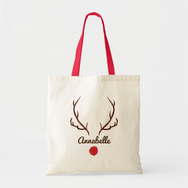 Tote Bag Rennes d'aquarelle drôles de bois nez rouge (Devant)