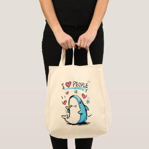 Tote Bag Requin aime les gens Funny Doodle Cartoon