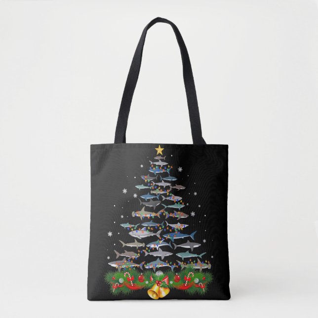 Tote Bag Requin Noël Arbre de requin Amateurs de cadeaux (Devant)