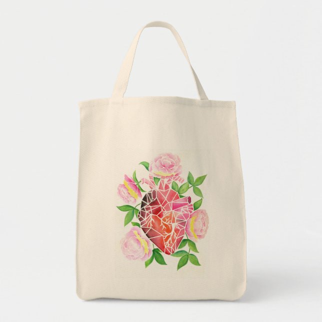 Tote Bag Résilience & Fleur - Coeur mosaïque avec poème (Devant)