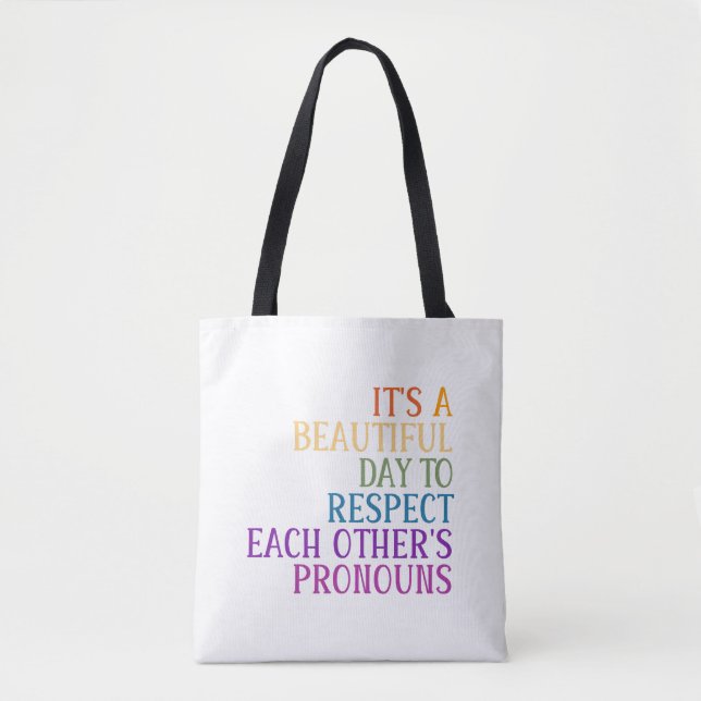 Tote Bag Respectez le pronouns rainbow flag lgbtqa+ (Devant)